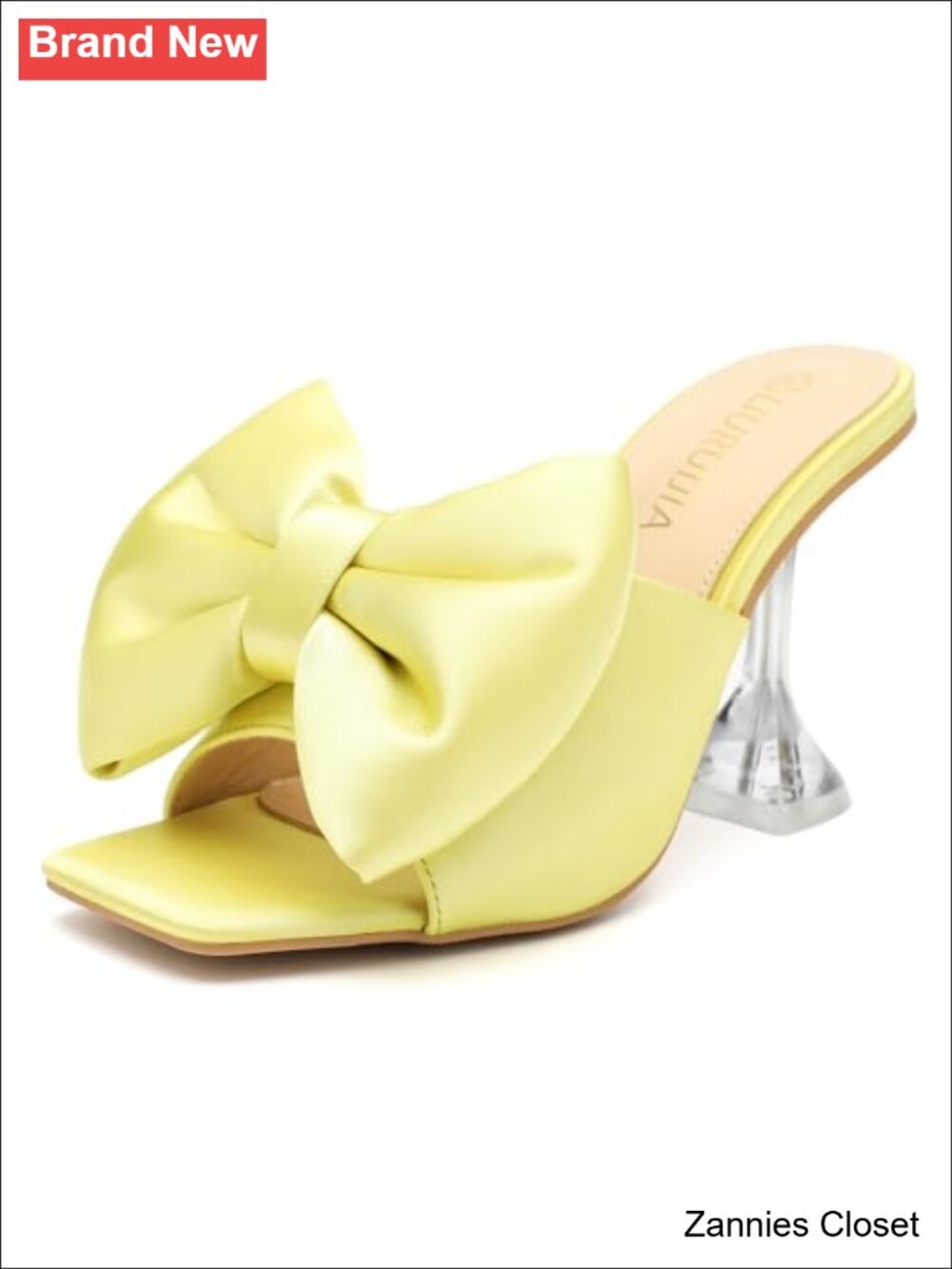 🤠 LIURUIJIA Satin Bow Mule Heels Square Open Toe Slip On Dressy Heeled Sandals